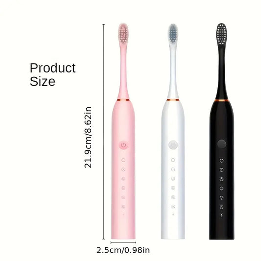 6-Speed Electric Toothbrush with Smart Timer – IP67 Waterproof, USB Rechargeable, Soft Brush Heads for Adults