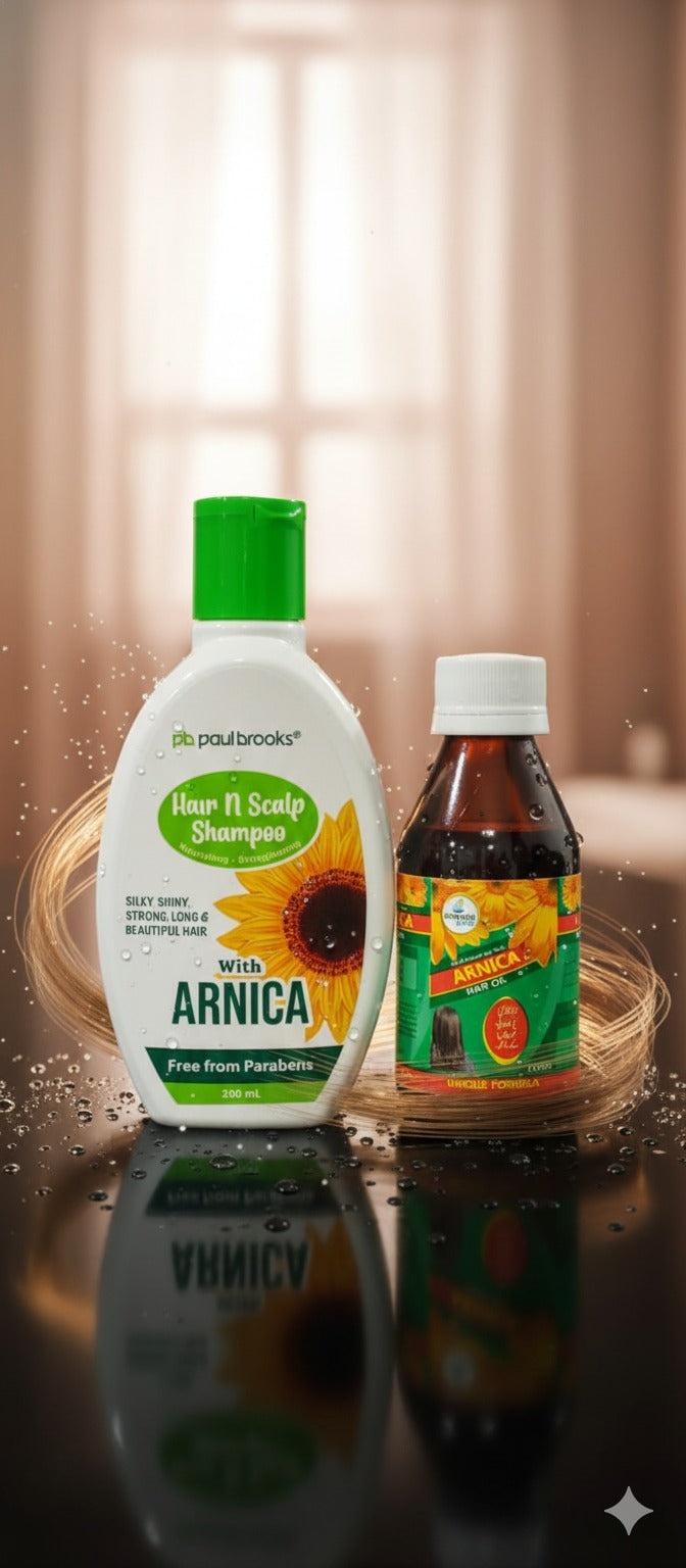 Arnica Hair Fall & Dandruff Control Combo – Deep Cleansing Shampoo + Nourishing Hair Oil for Strong, Shiny Hair