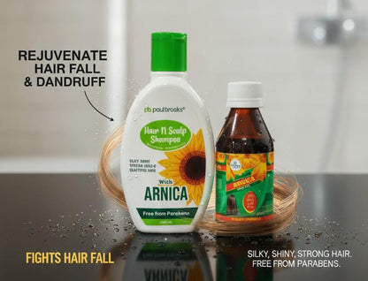 Arnica Hair Fall & Dandruff Control Combo – Deep Cleansing Shampoo + Nourishing Hair Oil for Strong, Shiny Hair