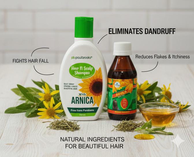 Arnica Hair Fall & Dandruff Control Combo – Deep Cleansing Shampoo + Nourishing Hair Oil for Strong, Shiny Hair