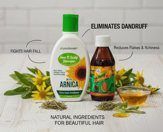 Arnica Hair Fall & Dandruff Control Combo – Deep Cleansing Shampoo + Nourishing Hair Oil for Strong, Shiny Hair