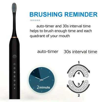 6-Speed Electric Toothbrush with Smart Timer – IP67 Waterproof, USB Rechargeable, Soft Brush Heads for Adults